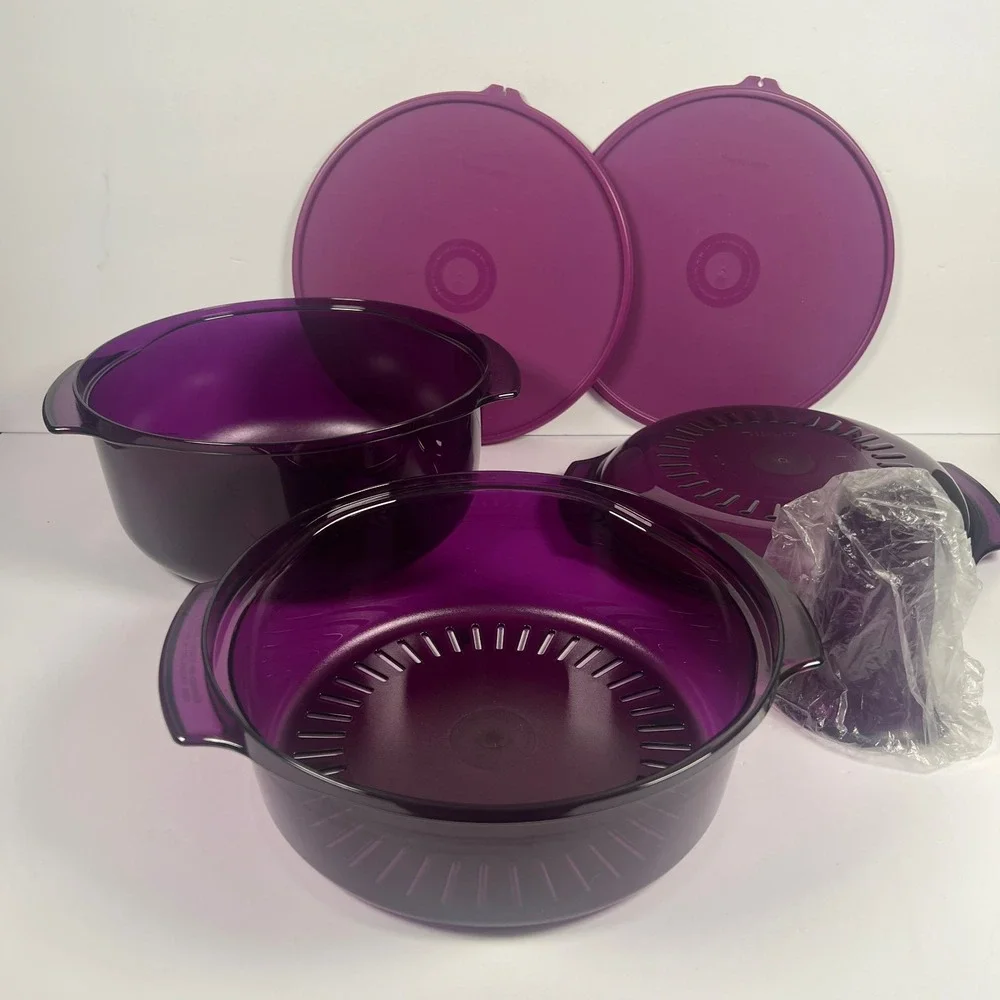 Tupperware Tupperwave Stack Cooker 6 pc Jewel Purple Microwave Cooking  New